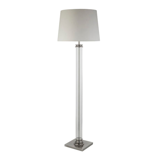 Searchlight Pedestal Vloerlamp Satin Zilver, Glas & Crème Stof