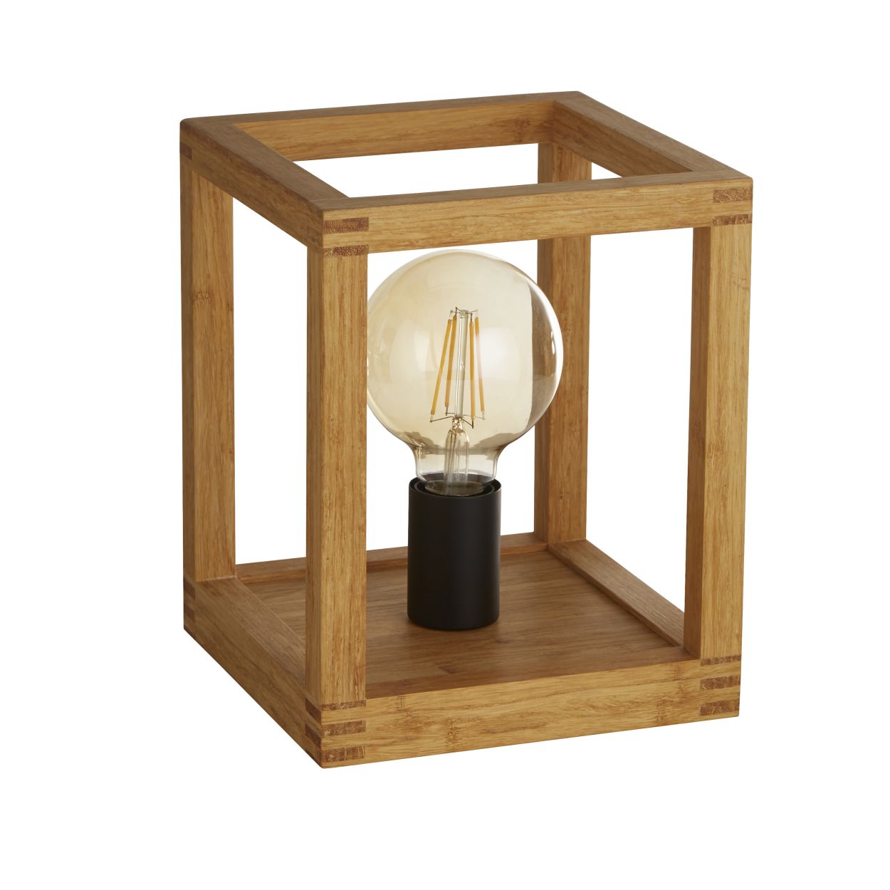 Searchlight Vierkant Tafellamp Naturel Hout & Zwart Metaal