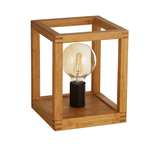 Searchlight Vierkant Tafellamp Naturel Hout & Zwart Metaal