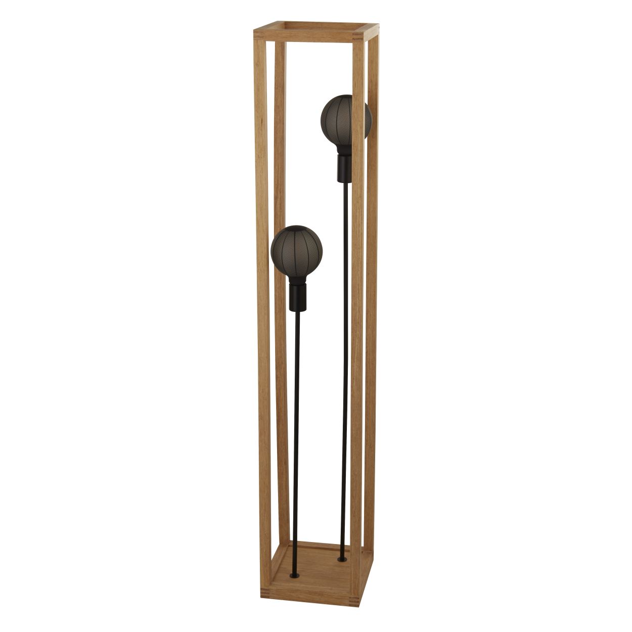 Searchlight Vierkant 2Lt Vloerlamp Naturel Hout & Zwart Metaal