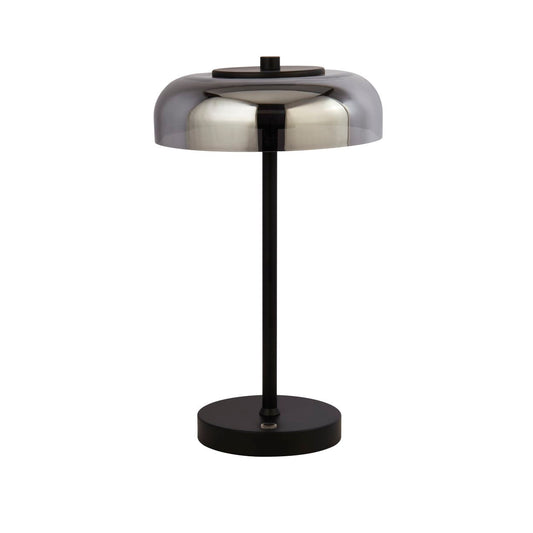 Searchlight Frisbee Tafellamp Zwart Metaal & Smoked Glas