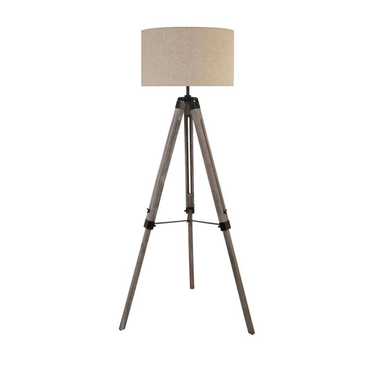 Searchlight Easel Vloerlamp Light Hout & Crème Linnen Lampenkap