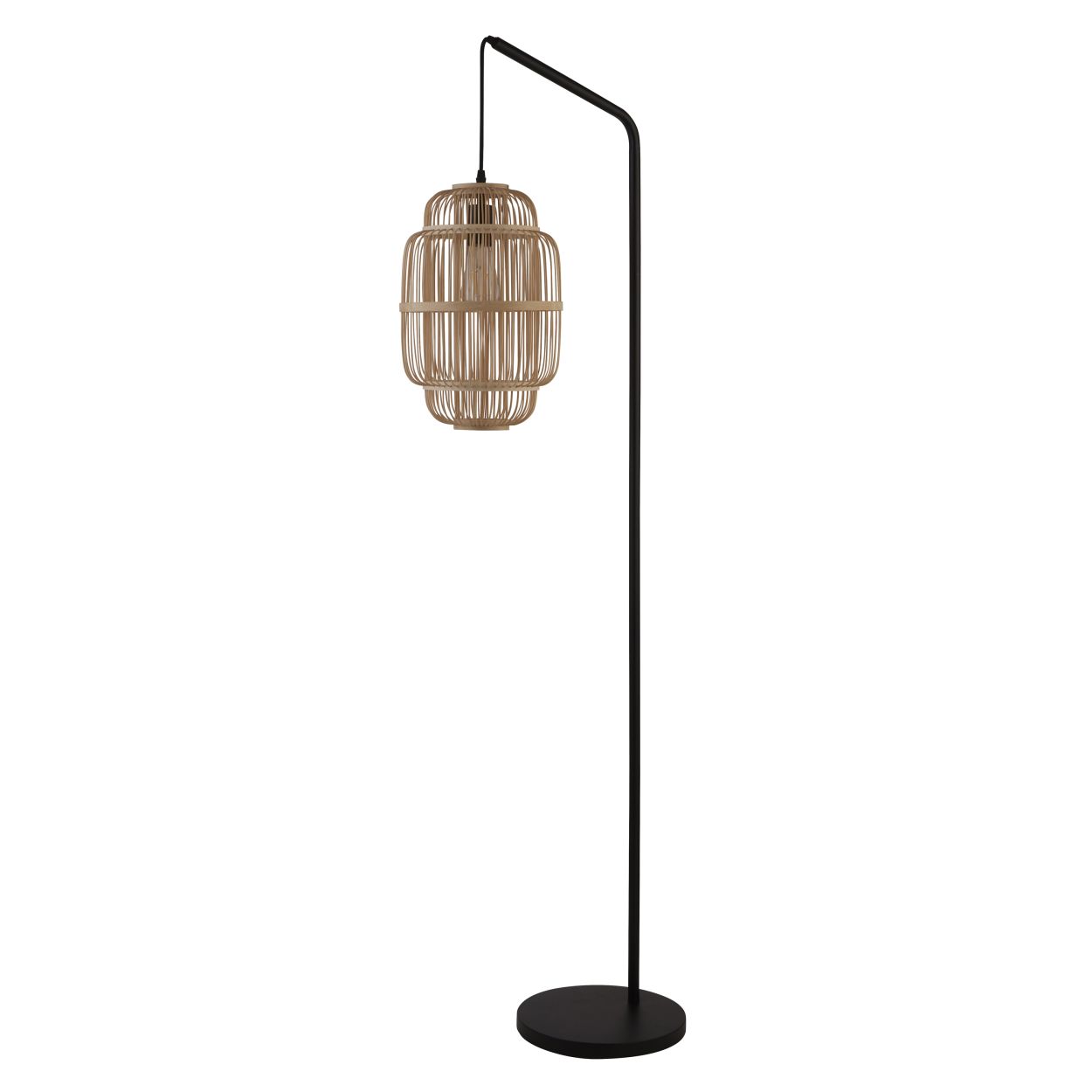 Searchlight x Java Vloerlamp Zwart Metaal & Bamboo Lampenkap