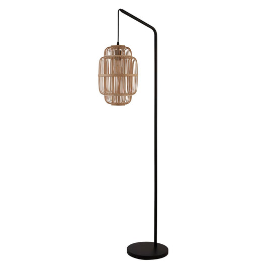 Searchlight x Java Vloerlamp Zwart Metaal & Bamboo Lampenkap