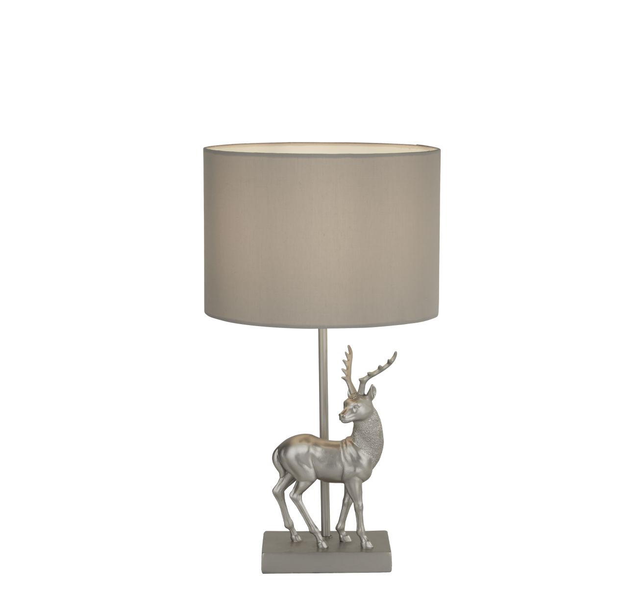 Searchlight Deer Tafellamp Zilver Hars & Grijs Stof Lampenkap