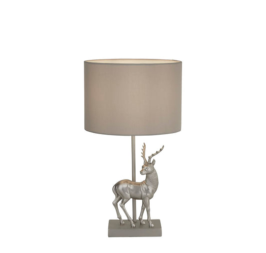 Searchlight Deer Tafellamp Zilver Hars & Grijs Stof Lampenkap