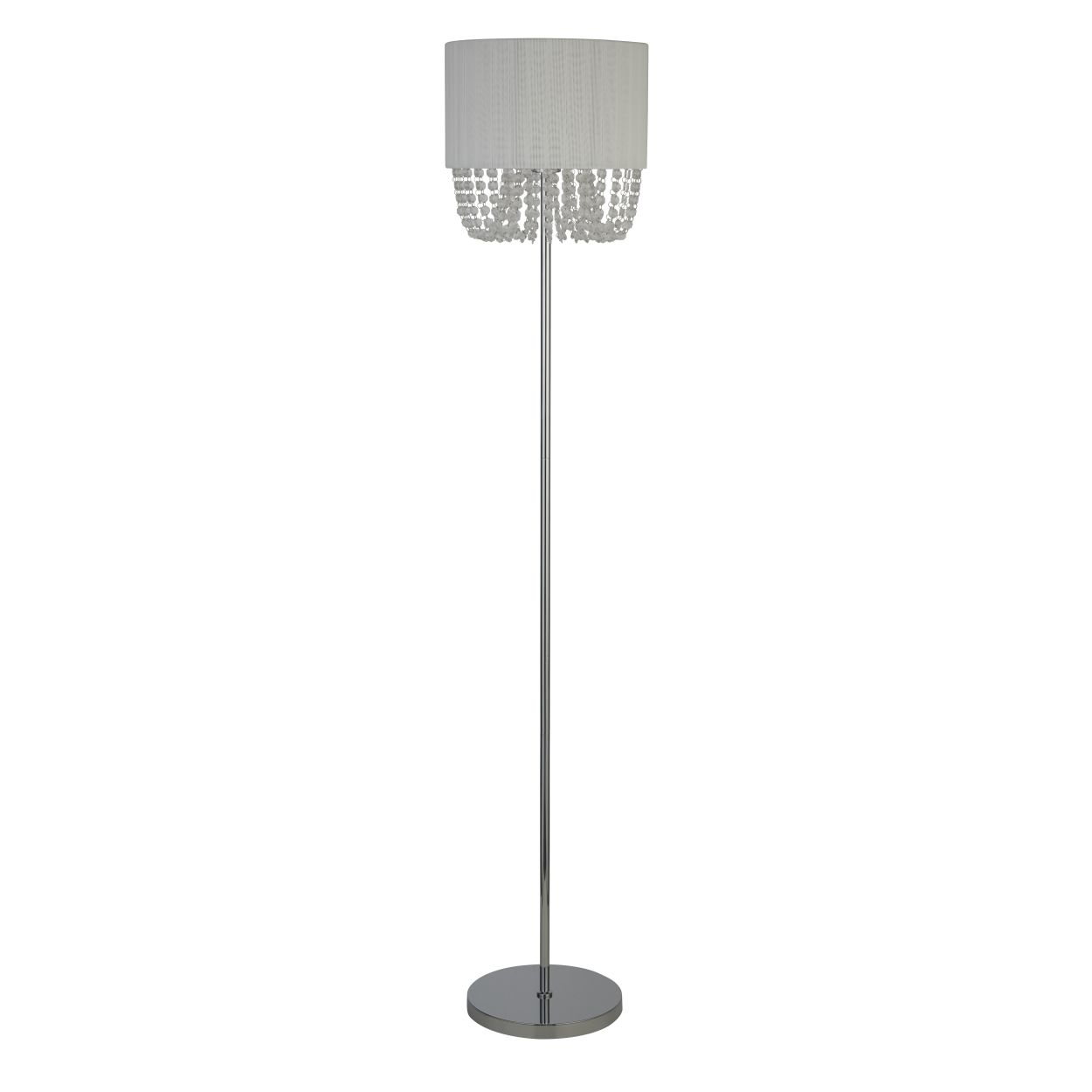 Searchlight Bellano Vloerlamp Chroom Metaal, Wit Stof, Helder Acry