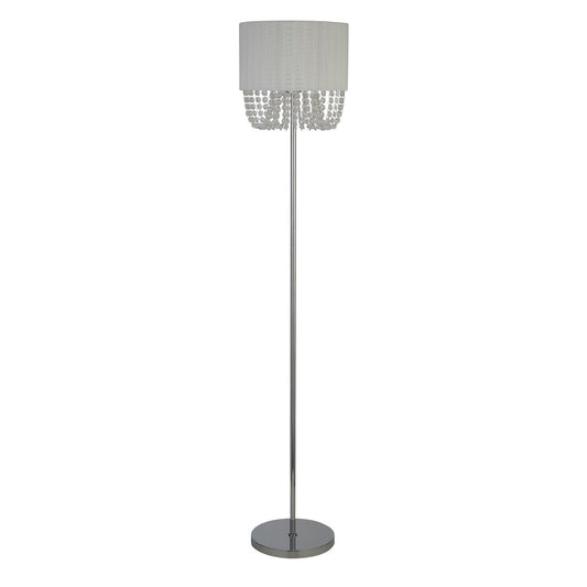 Searchlight Bellano Vloerlamp Chroom Metaal, Wit Stof, Helder Acry