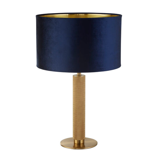 Searchlight London Tafellamp Knurled Messing & Navy Velours Lampenkap