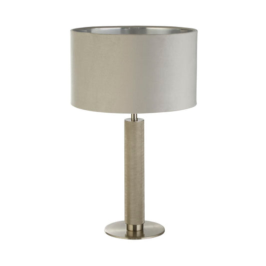 Searchlight London Tafellamp Knurled Satin Zilver & Grijs Velours Lampenkap