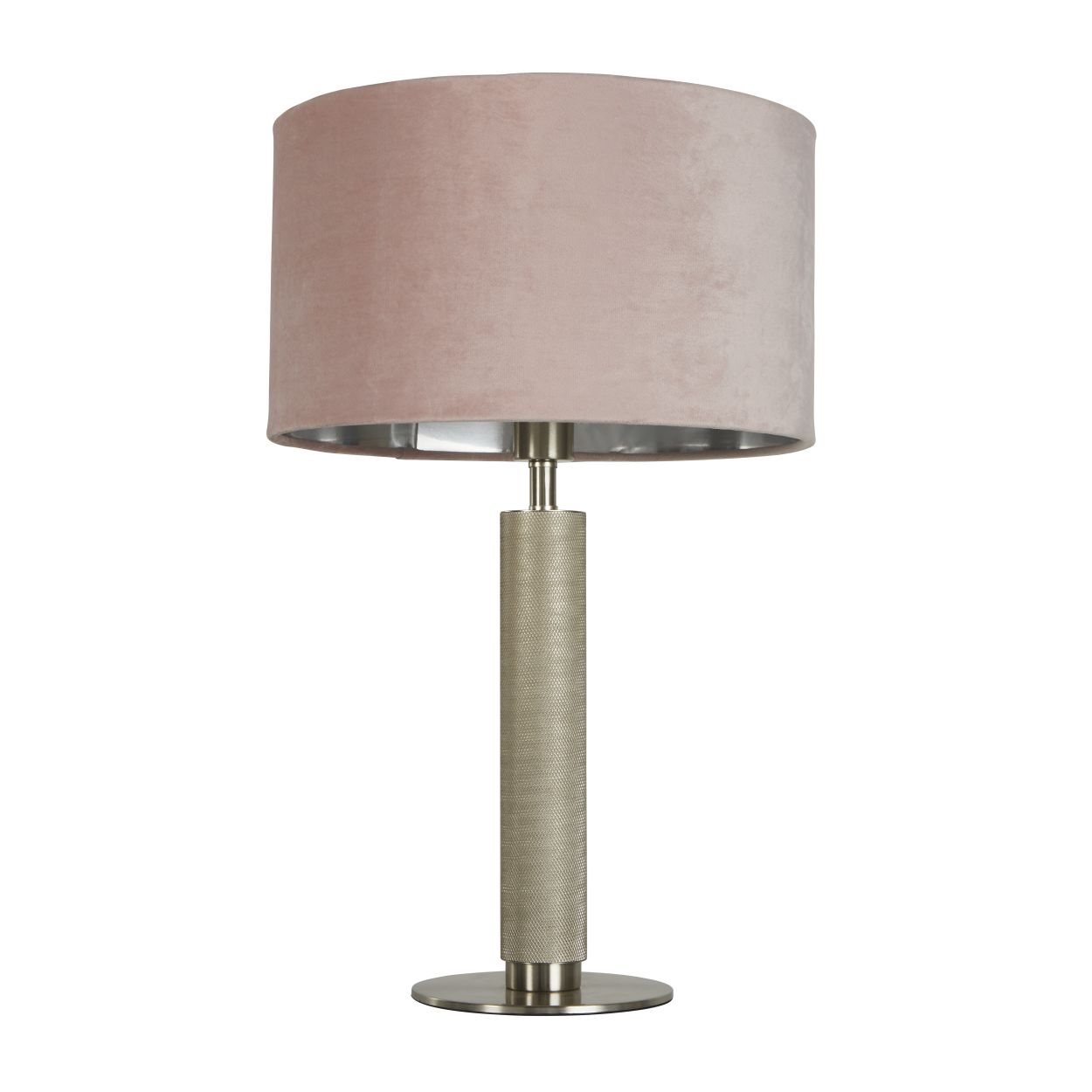 Searchlight London Tafellamp Knurled Satin Zilver & Roze Velours Lampenkap