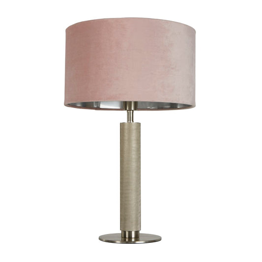 Searchlight London Tafellamp Knurled Satin Zilver & Roze Velours Lampenkap