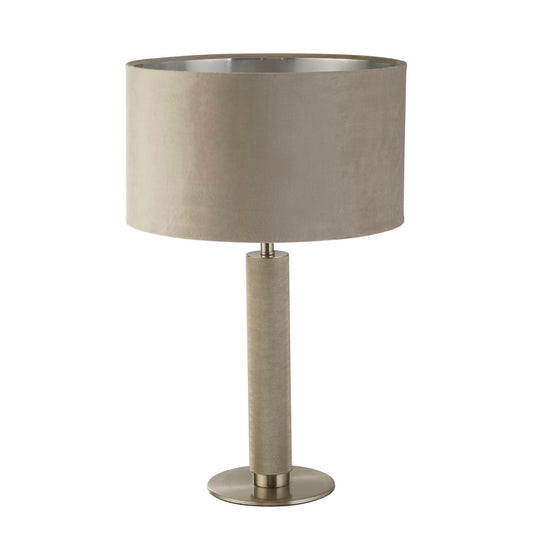 Searchlight London Tafellamp Knurled Satin Zilver & Taupe Velours Lampenkap