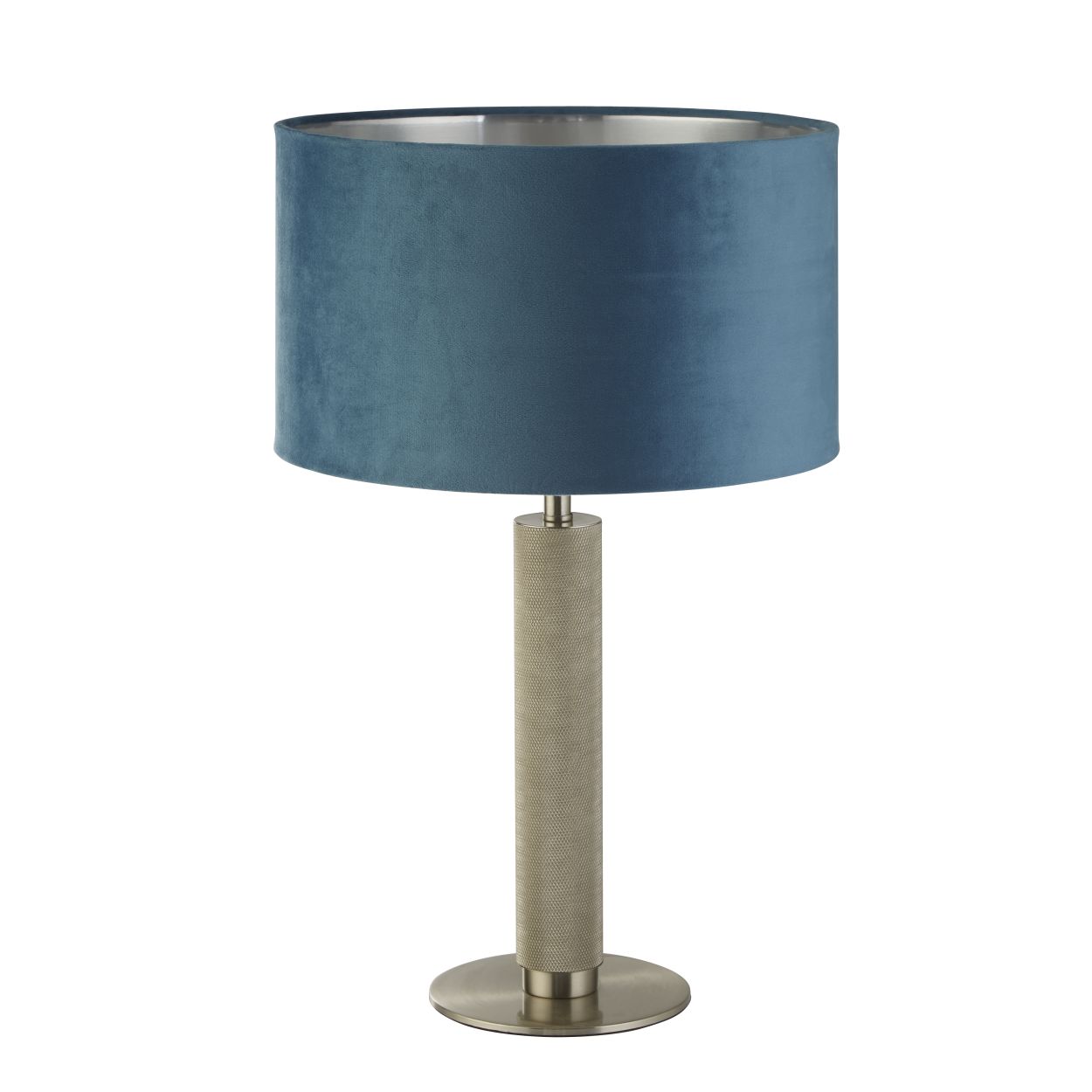 Searchlight London Tafellamp Knurled Satin Zilver & Teal Velours Lampenkap