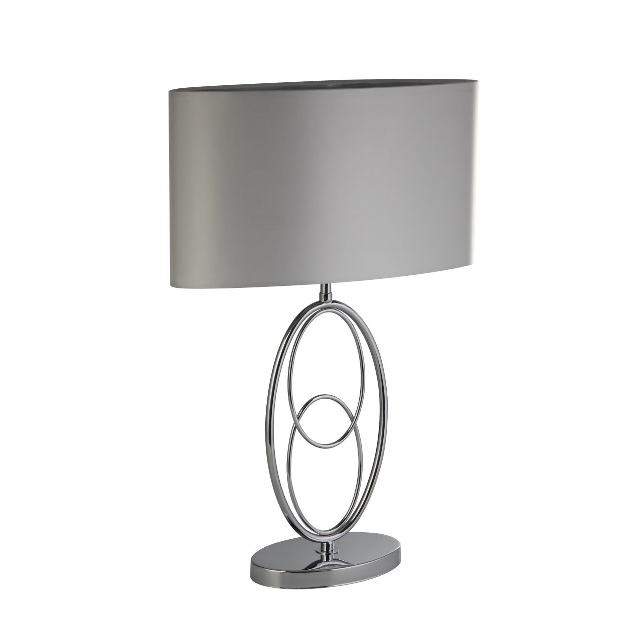 Searchlight Loopy Tafellamp Chroom Metaal& Oval Zilver Faux Silk Lampenkap