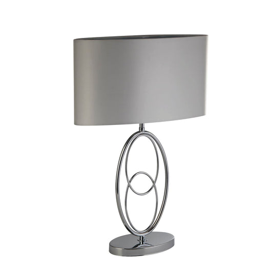 Searchlight Loopy Tafellamp Chroom Metaal& Oval Zilver Faux Silk Lampenkap