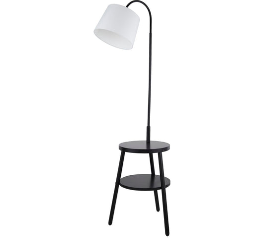 Searchlight Ridge Shelf Vloerlamp Zwart Metaal, Hout & Wit Stof