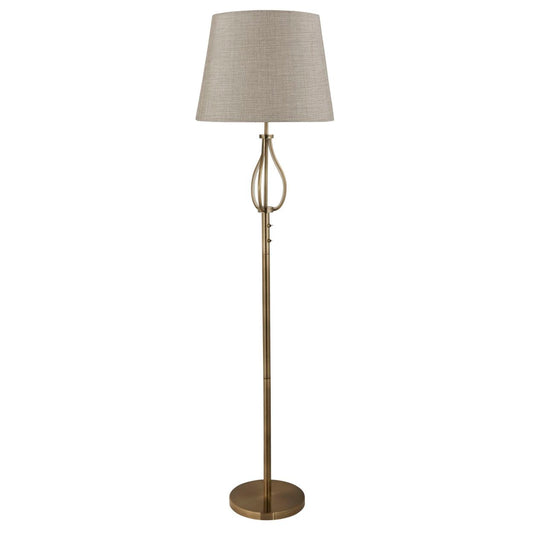 Searchlight Vegas Floor Light Antique Messing Metaal & Crème Hessian Lampenkap