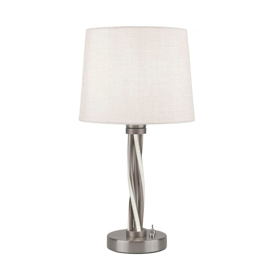 Searchlight Vegas Tafellamp Satin Zilver Metaal & Ivoor Hessian Lampenkap
