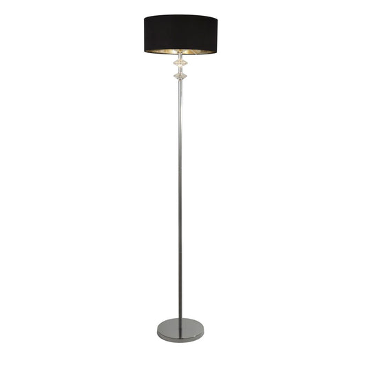 Searchlight Ontario Vloerlamp Chroom Metaal & Zwart Stof Lampenkap#