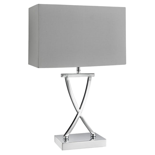 Searchlight Club Tafellamp Chroom Metaal & Wit Faux Silk Lampenkap
