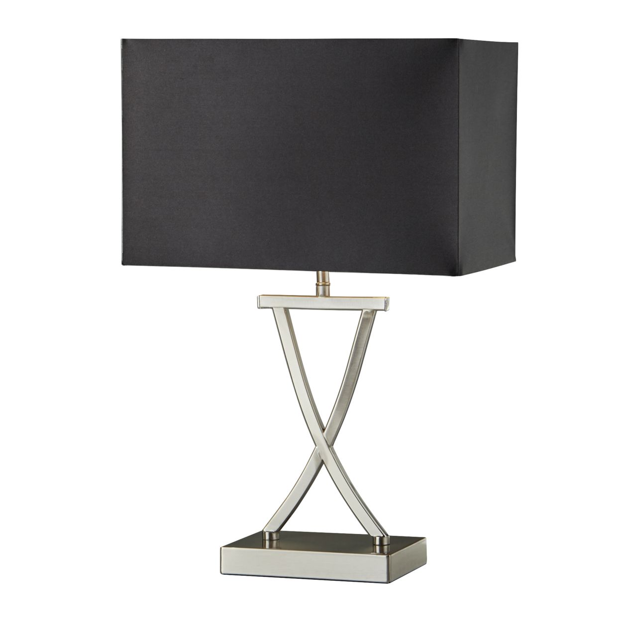 Searchlight Club Tafellamp Satin Zilver Metaal & Zwart Faux Silk Lampenkap