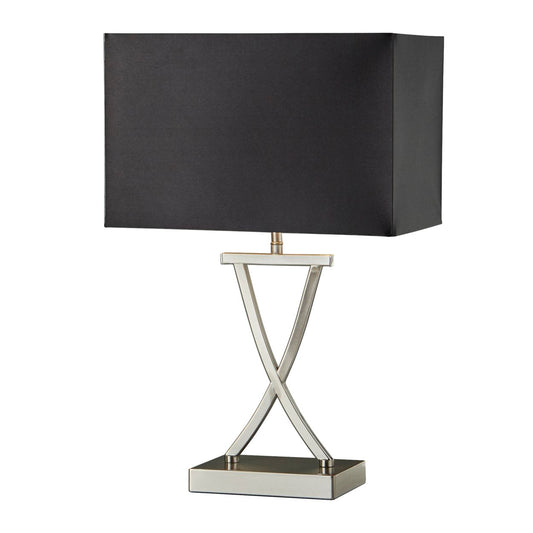 Searchlight Club Tafellamp Satin Zilver Metaal & Zwart Faux Silk Lampenkap
