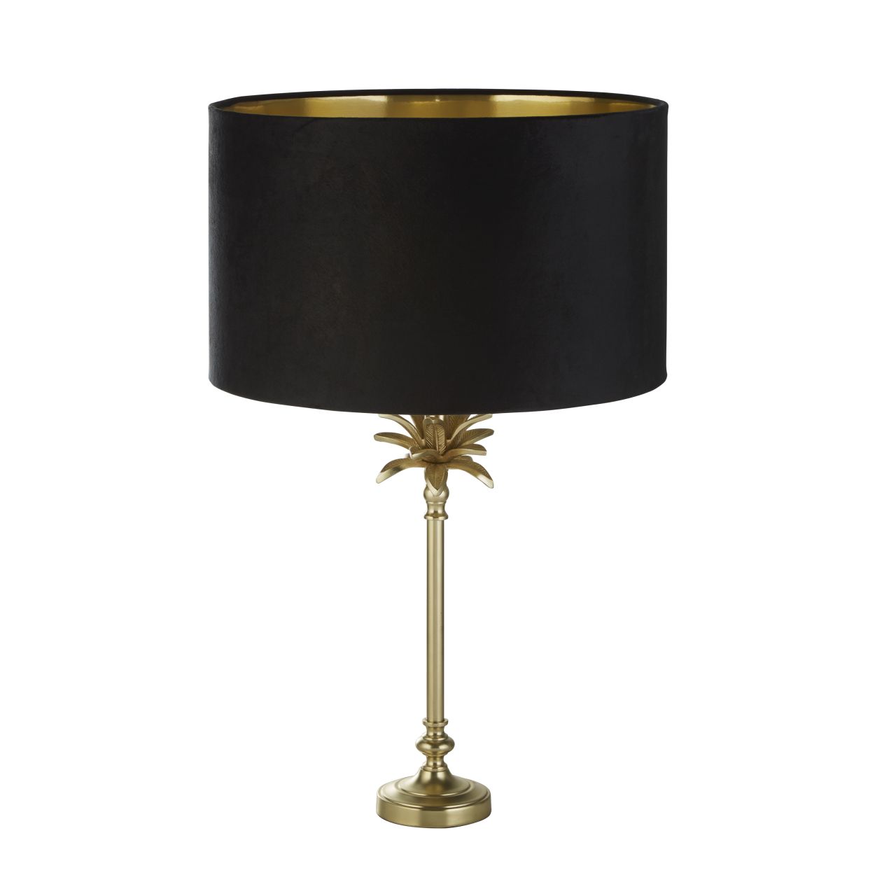 Searchlight Palm Tafellamp Satin Messing & Zwart Velours Lampenkap