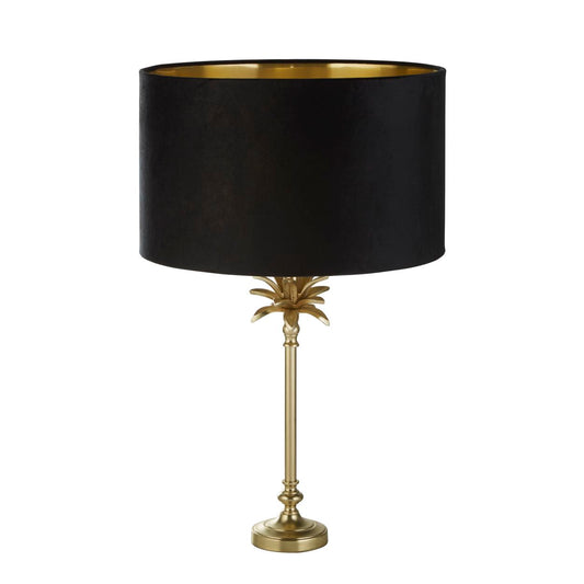 Searchlight Palm Tafellamp Satin Messing & Zwart Velours Lampenkap