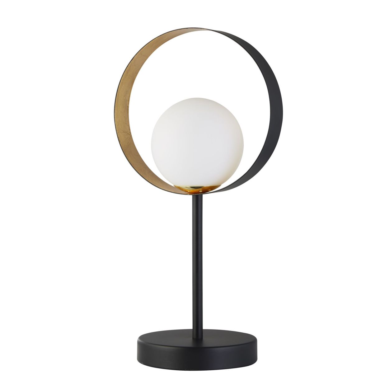 Searchlight Orbital Tafellamp Zwart Metaal, Goud Leaf & Opal Glas
