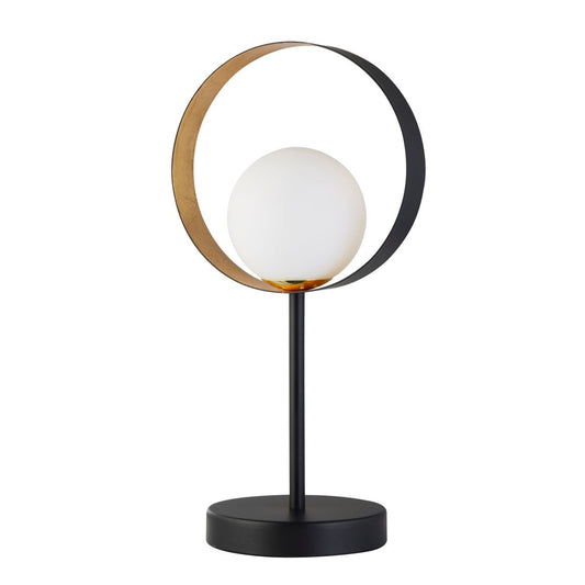 Searchlight Orbital Tafellamp Zwart Metaal, Goud Leaf & Opal Glas