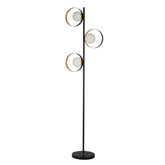 Searchlight Orbital Vloerlamp Zwart Metaal, Goud Leaf & Opal Glas