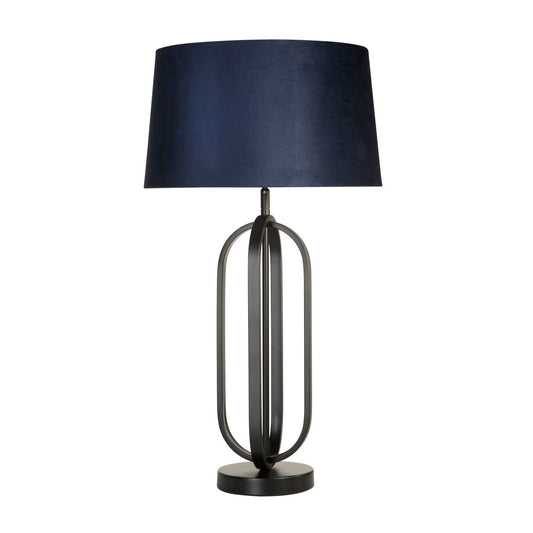 Searchlight Chic Tafellamp Zwart Metaal with Navy Lampenkap
