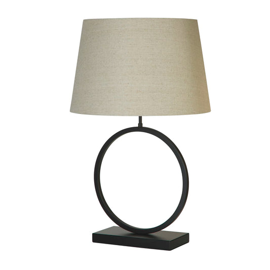 Searchlight Elegant Tafellamp Mat Zwart Metaal With Naturel Lampenkap