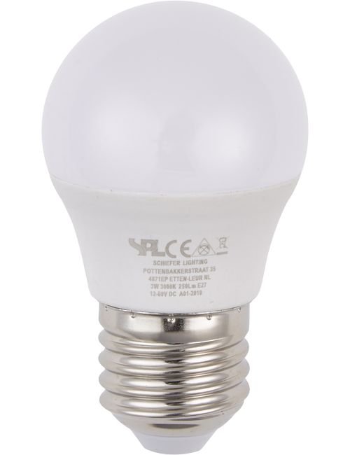 SPL LED E27 Ball G45x80 12-60V 250Lm 3W 830 160° DC Opal Non-Dim