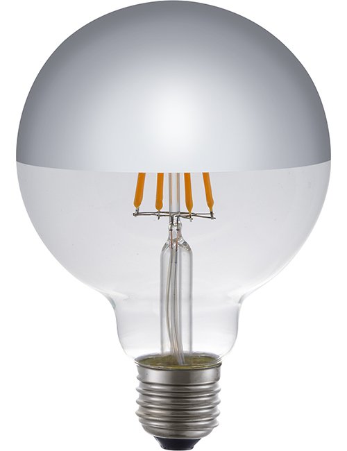 SPL LED E27 Fila Globe Top Mirror G95x135 230V 350Lm 4W 825 AC Silver Dim