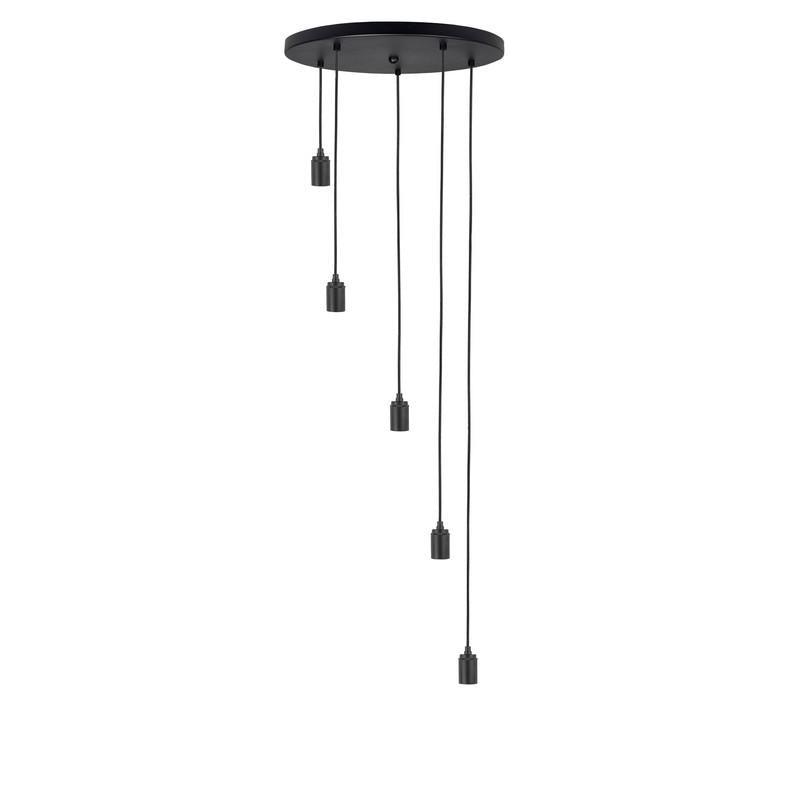 Highlight Plafondplaat Zwart met 5 pendels voor E27 lichtbronnen 35cm