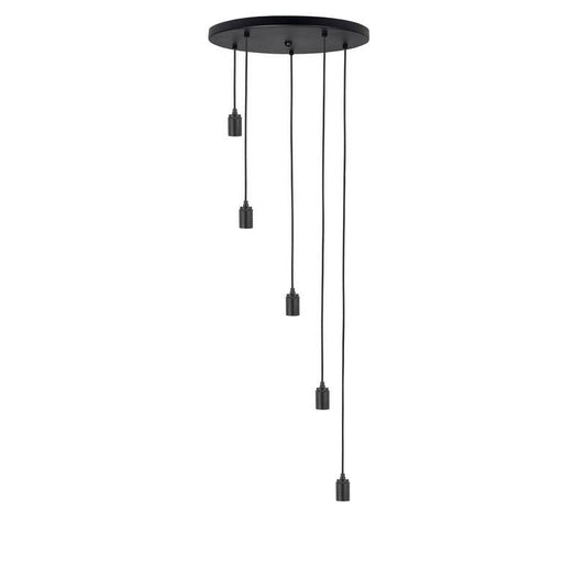 Highlight Plafondplaat Zwart met 5 pendels voor E27 lichtbronnen 35cm