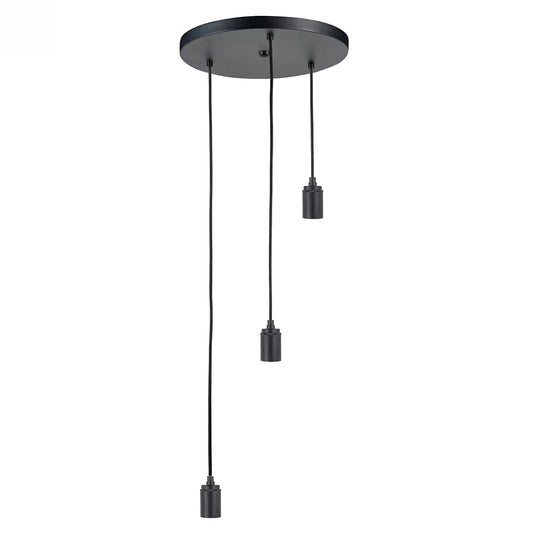 Highlight Plafondplaat Zwart met 3 pendels voor E27 lichtbronnen 35cm