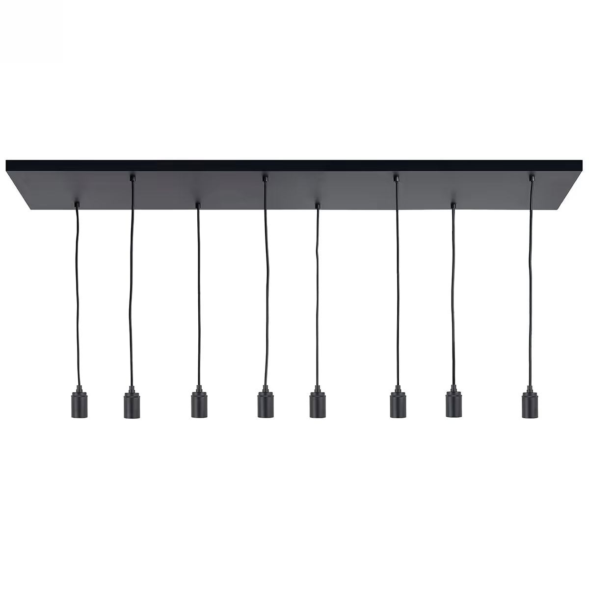 Highlight Plafondplaat Zwart met 8 pendels voor E27 lichtbronnen 130 x 35cm