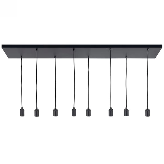Highlight Plafondplaat Zwart met 8 pendels voor E27 lichtbronnen 130 x 35cm