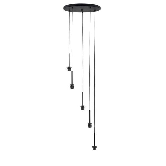 Highlight Plafondplaat Zwart met 5 Bellini pendels voor glas 45cm
