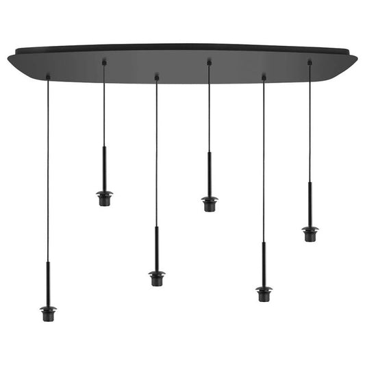 Highlight Plafondplaat Zwart Deens Ovaal met 6 Bellini pendels voor glas 100 x 38,5cm