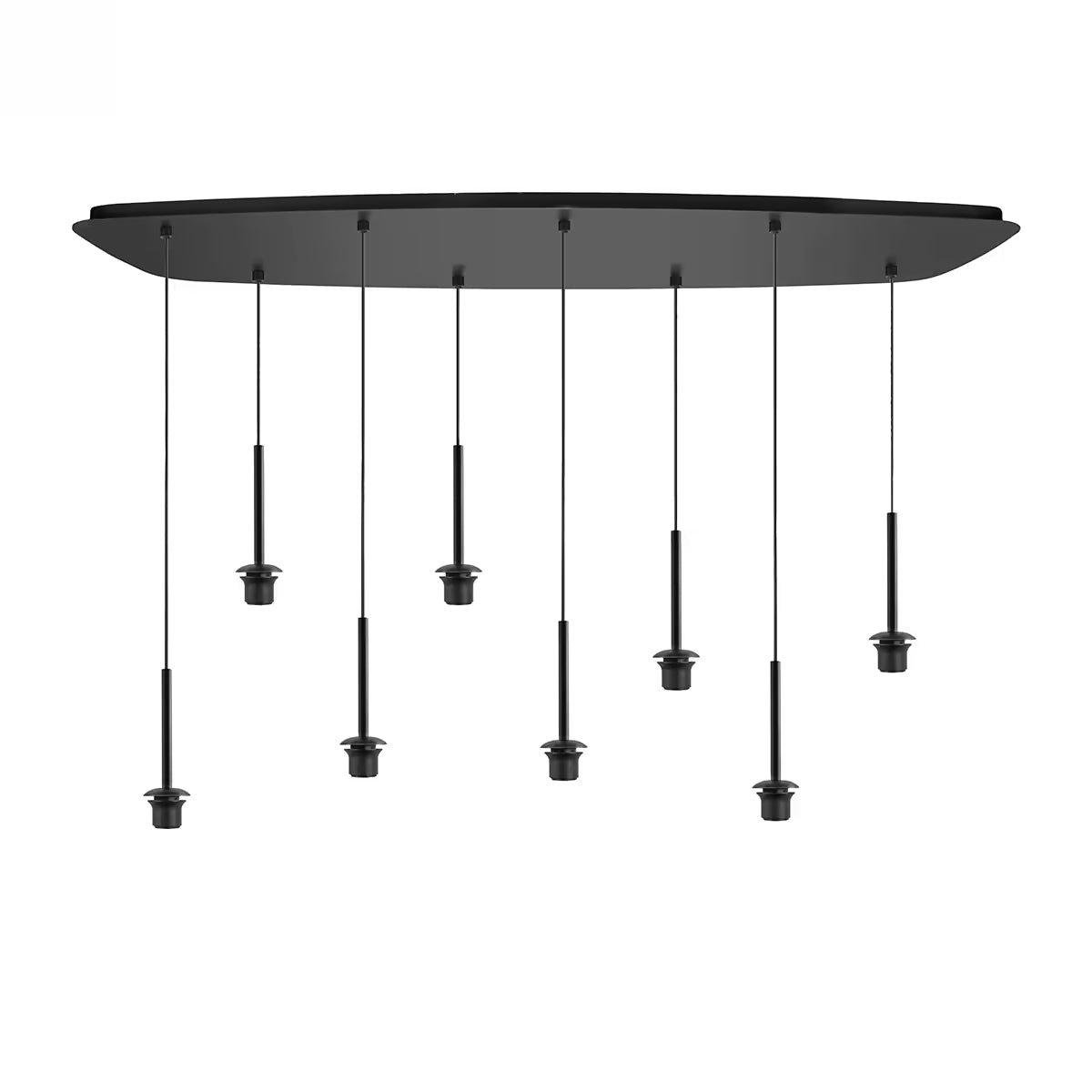Highlight Plafondplaat Zwart Deens Ovaal met 8 Bellini pendels voor glas 120 x 46cm