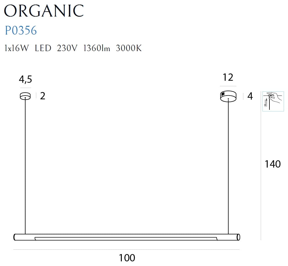 Maxlight P0356D Hanglamp Organic Horizon 100Cm Goud Dimbaar