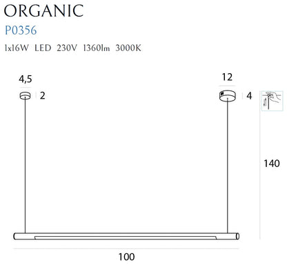 Maxlight P0356D Hanglamp Organic Horizon 100Cm Goud Dimbaar