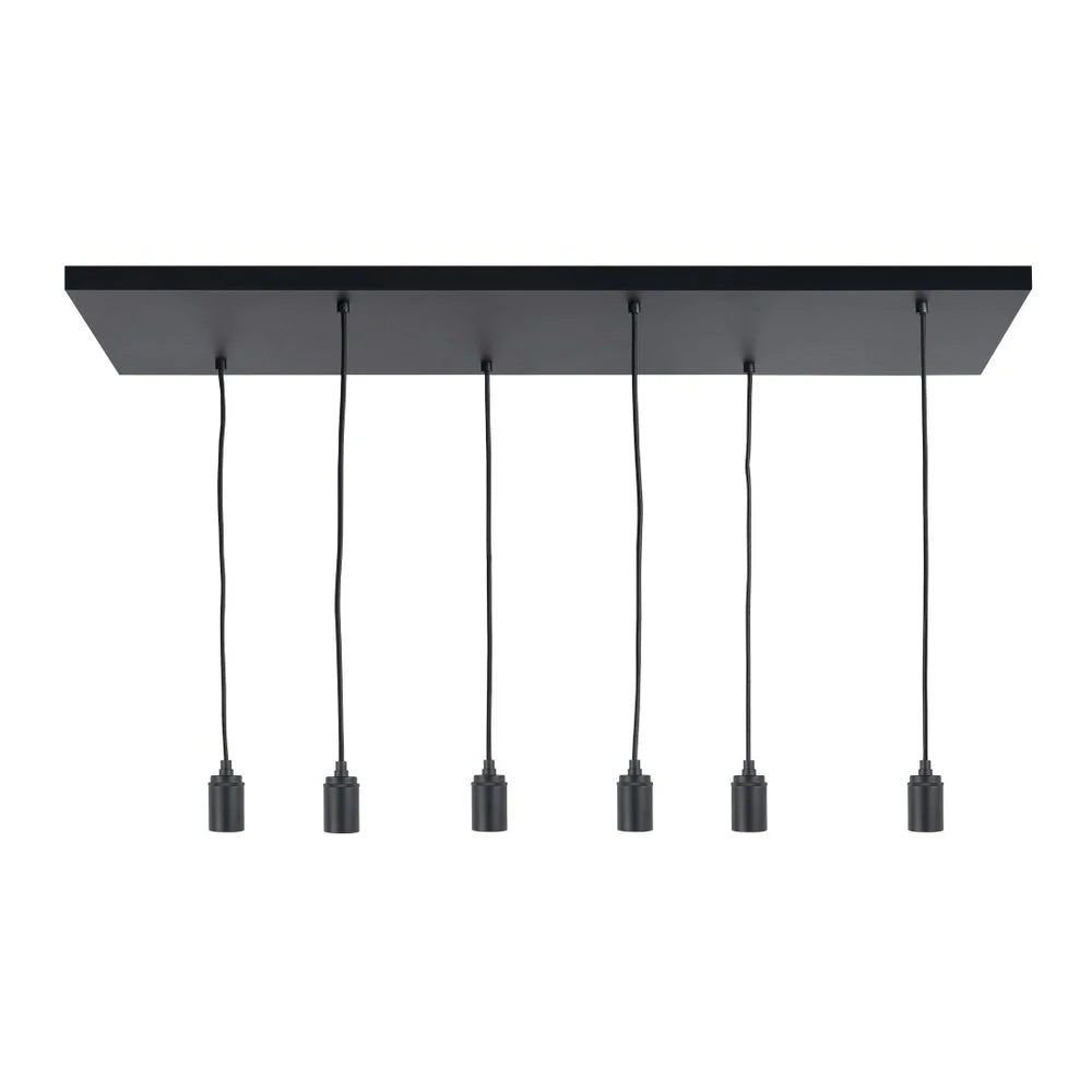 Highlight Plafondplaat Zwart met 6 pendels voor E27 lichtbronnen 100 x 35cm