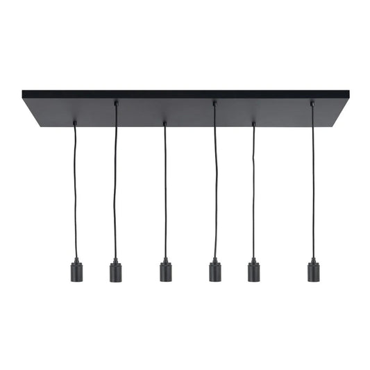 Highlight Plafondplaat Zwart met 6 pendels voor E27 lichtbronnen 100 x 35cm
