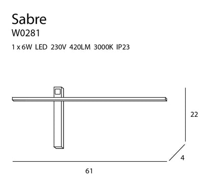 Maxlight W0281 Wandlamp Sabre 61 Cm Zwart Ip23